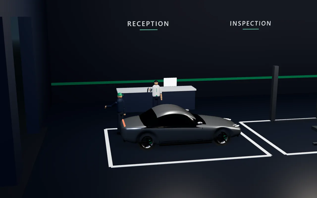 Stage 3, Reception and job card: an illustration of the scene with the sample vehicle.