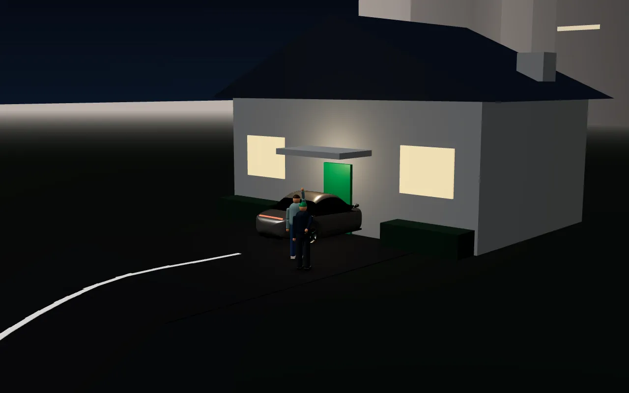 Stage 10, Home again, job closed: an illustration of the scene with the sample vehicle.